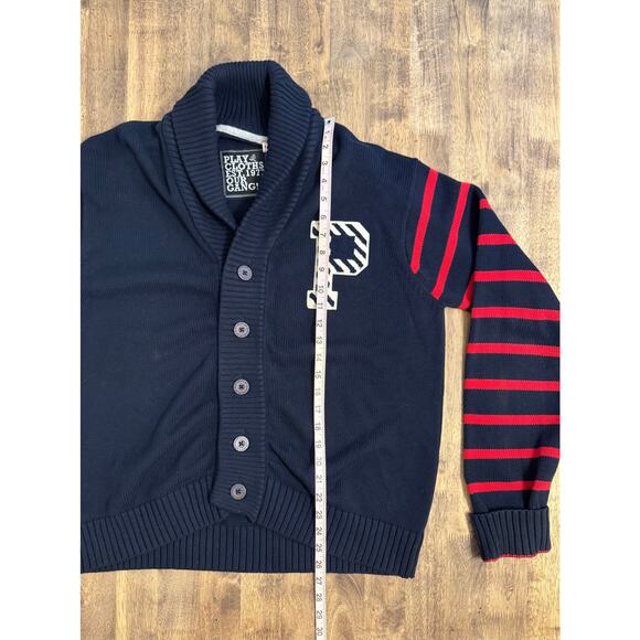 Play Cloths Shawl-Collar Cardigan Sweater Letter-Patch Stripe-Sleeve Men’s XL - Picture 7 of 10